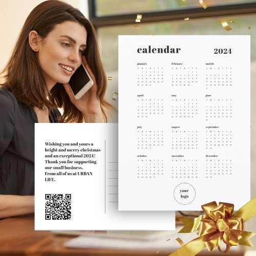 Custom Color Business  QR Code Logo 2024 Calendar Postcard