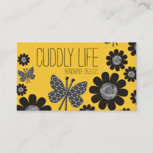 Custom color butterfly knitting needles yarn flowe business card