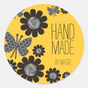 Custom color butterfly knitting needles yarn flowe classic round sticker