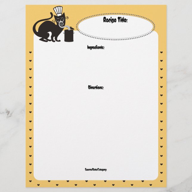 Custom color cat chef aromas recipe letterhead (Front)