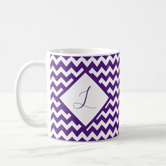 Custom color chevron monogram coffee mug (Left)