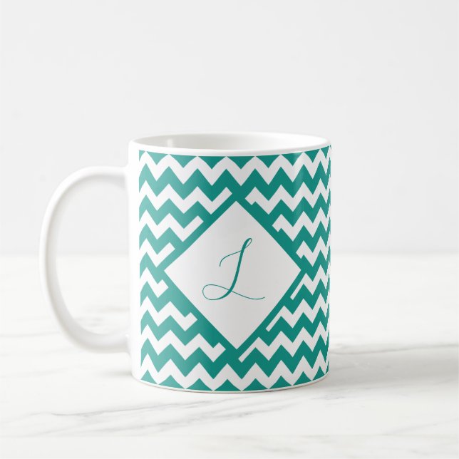 Custom color chevron monogram coffee mug (Left)