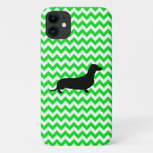 Custom Color Chevron with Dachshund Silhouette iPhone 11 Case