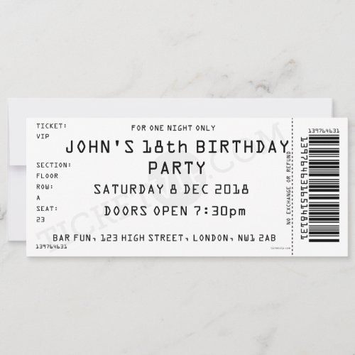 Custom Color Concert Ticket Party Invitation