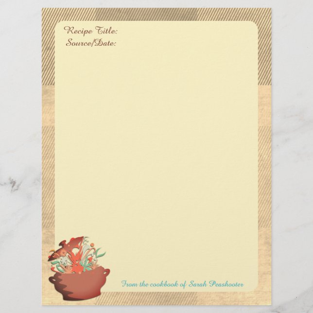 Custom color cooking aromas recipe letterhead (Front)