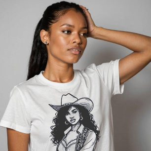 Custom Color Cowgirl Line Drawing Country Western T-Shirt
