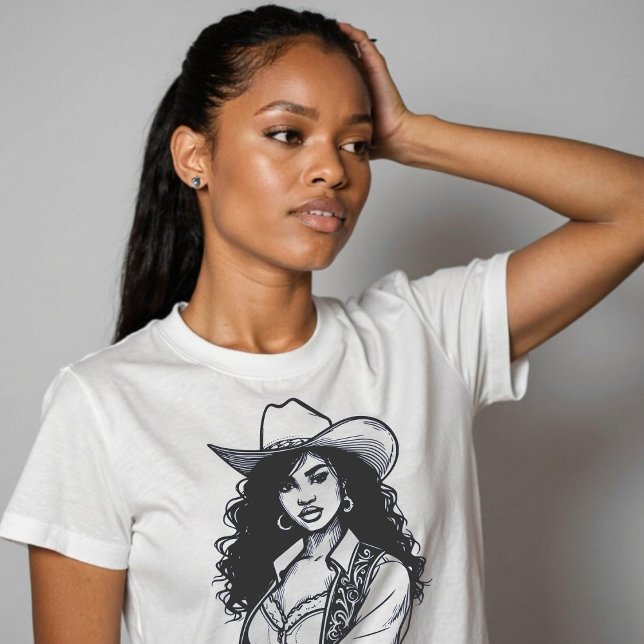 Custom Color Cowgirl Line Drawing Country Western  T-Shirt (Custom Color Cowgirl Line Drawing Country Western T-Shirt)