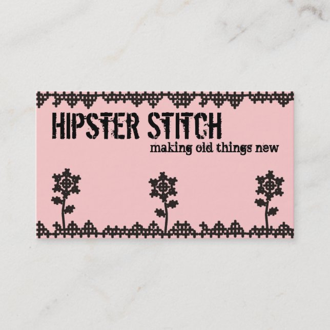 Custom color cross stitch flowers sewing biz card (Front)