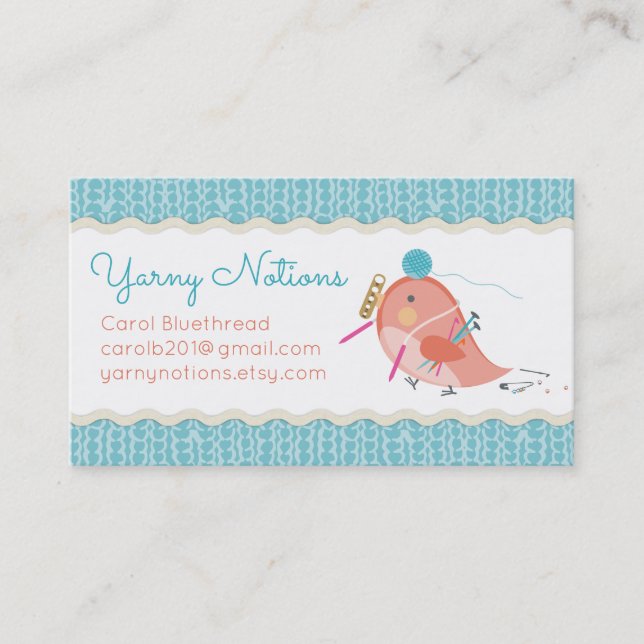 Custom color cute bird knitting crochet notions business card (Front)