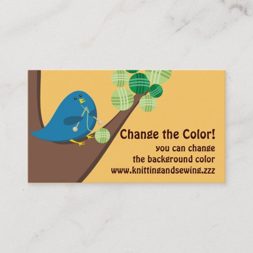 Custom color cute blue bird knitting needles yarn business card