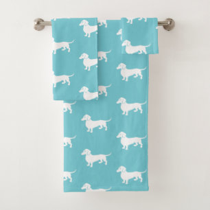 Custom Color Dachshund Pattern Fresh Aqua Bath Towel Set