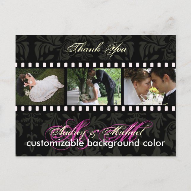 Custom Color/Damask Photos Thank you postcards (Front)