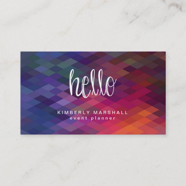 Custom Color Diamond Pattern Hello Business Cards (Front)
