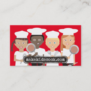 Custom color diversity kids cooking teen chefs business card