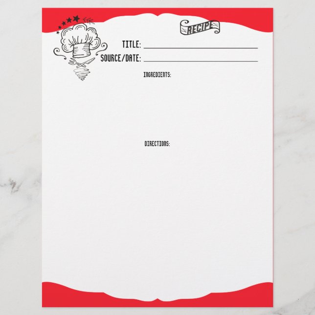 Custom color doodle chef hat recipe letterhead (Front)