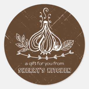Custom color doodle garlic herbs chef catering classic round sticker