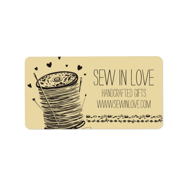 Custom color doodle spool of thread sewing pins label (Front)