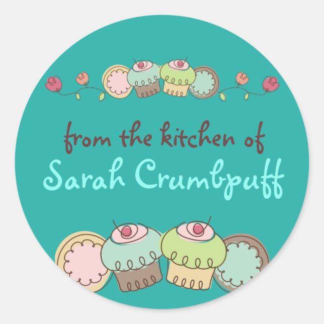 Custom color doodles cookies cupcakes flowers classic round sticker (Front)