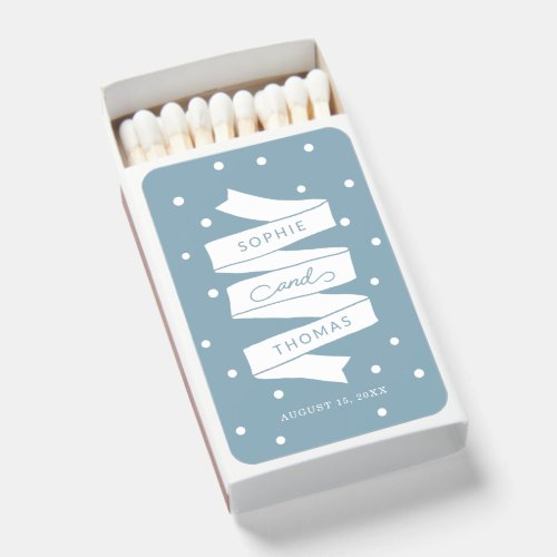 Custom Color Dots and Ribbon Wedding Matchboxes