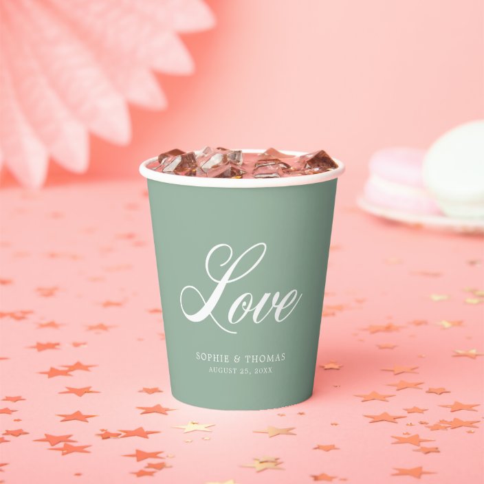 Custom Color Elegant Cursive Love Paper Cups | Zazzle