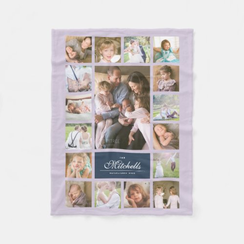 Custom Color Elegant Script Family Photo Collage Fleece Blanket