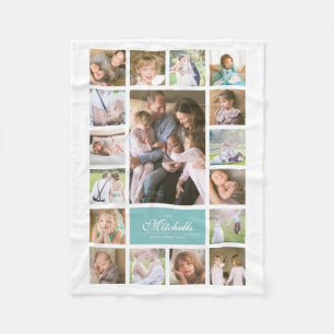 Custom Color Elegant Script Family Photo Collage Fleece Blanket