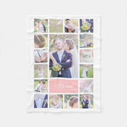 Custom Color Elegant Script Mr  Mrs Photo Collage Fleece Blanket