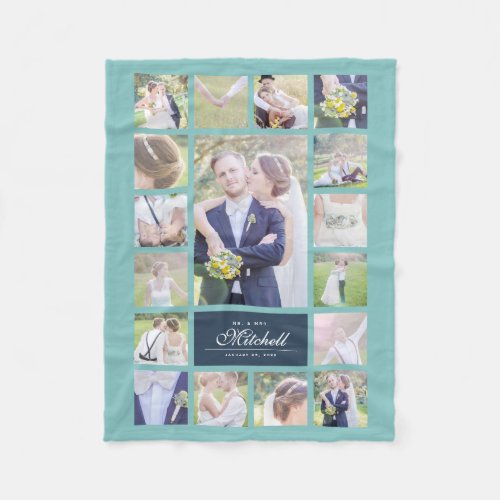 Custom Color Elegant Script Mr  Mrs Photo Collage Fleece Blanket