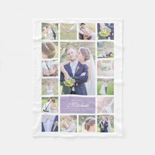 Custom Color Elegant Script Mr  Mrs Photo Collage Fleece Blanket