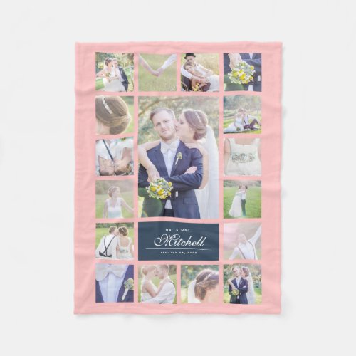 Custom Color Elegant Script Mr  Mrs Photo Collage Fleece Blanket