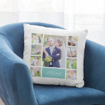 Custom Color Elegant Script Mr & Mrs Photo Collage Throw Pillow<br><div class="desc">Photo collage pillow with 9 photos arranged in a grid layout on the front and back making it 18 photos in total that you can replace with you own photos featuring your family name in an elegant script. This versatile pillow design also has editable colors. You can change the background...</div>