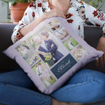 Custom Color Elegant Script Mr & Mrs Photo Collage Throw Pillow<br><div class="desc">Photo collage pillow with 9 photos arranged in a grid layout on the front and back making it 18 photos in total that you can replace with you own photos featuring your family name in an elegant script. This versatile pillow design also has editable colors. You can change the background...</div>