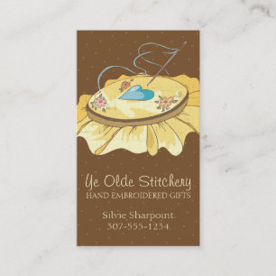 Custom color embroidery hoop hearts flowers business card