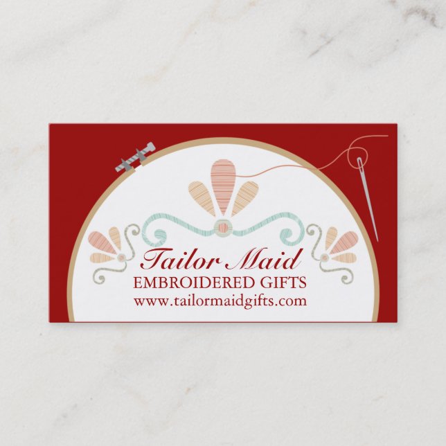 Custom color embroidery hoop needle thread business card (Front)