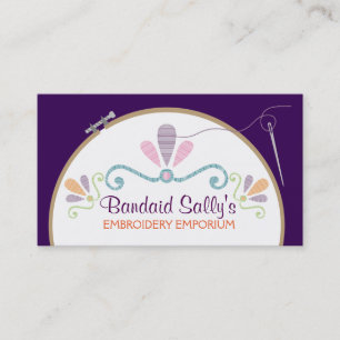 Custom color embroidery hoop needle thread business card