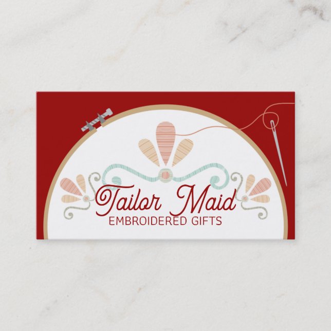 Custom color embroidery hoop needle thread business card (Front)