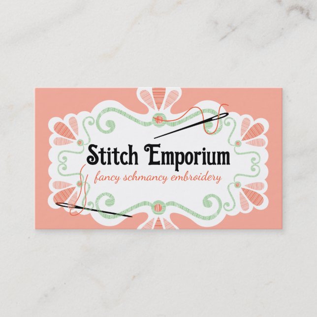 Custom color embroidery needle thread sewing business card (Front)