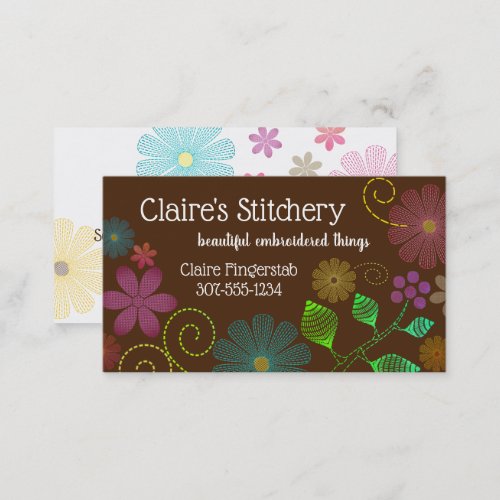 Custom color embroidery sewing stitches flowers bu business card
