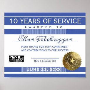 Custom color employee anniversary certificate poster