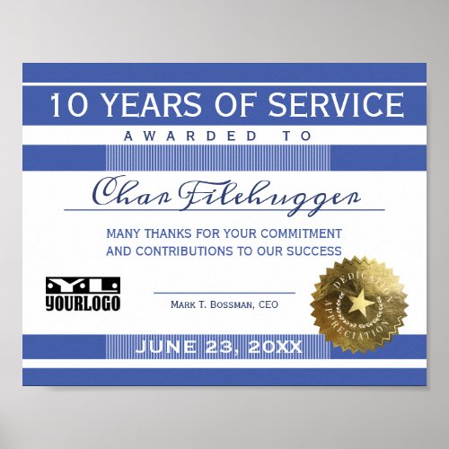Custom color employee anniversary certificate