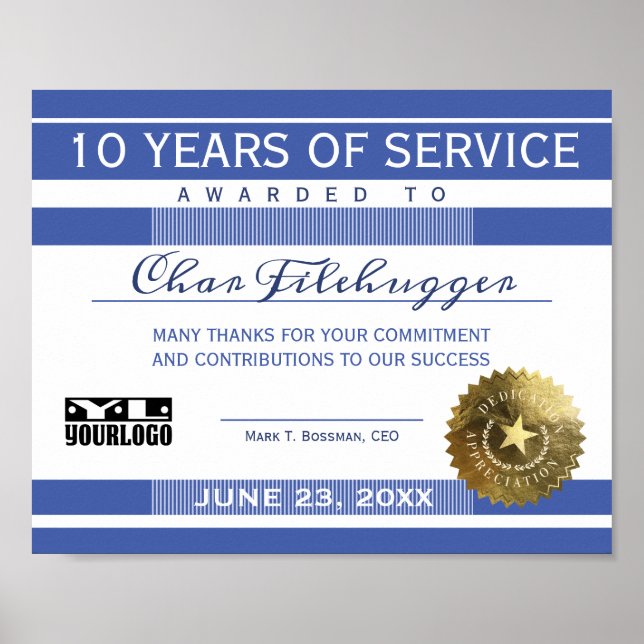Custom color employee anniversary certificate poster (Front)