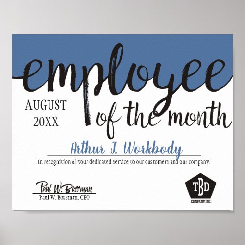Custom color employee of the month certificate poster