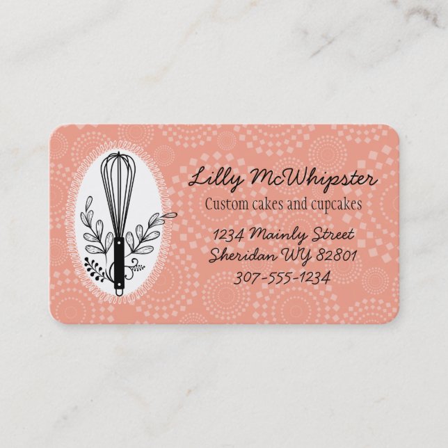 Custom color fancy whisk bakery business card (Front)