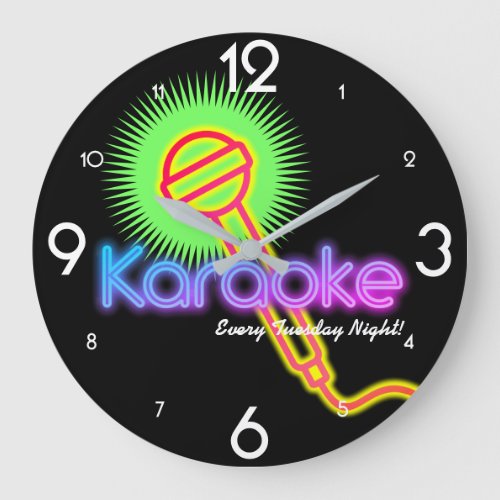 Custom color faux neon karaoke microphone music large clock