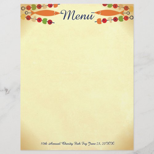 Custom color fish vegetable kebab menu letterhead