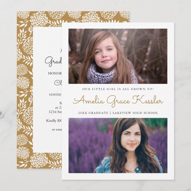 Custom Color Floral Graduation Party Invitation (Front/Back)
