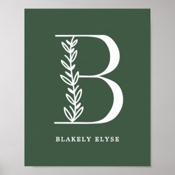 Custom Color Floral Monogram Letter B Name Nursery Poster by Orabella at Zazzle