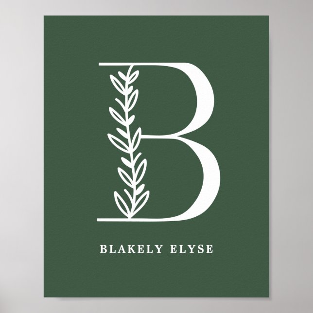 Custom Color Floral Monogram Letter B Name Nursery Poster (Front)