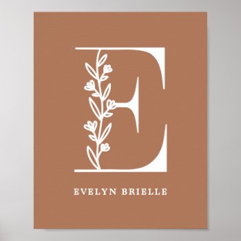 Custom Color Floral Monogram Letter E Name Nursery Poster by Orabella at Zazzle