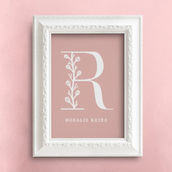 Custom Color Floral Monogram Letter R Name Nursery Poster by Orabella at Zazzle